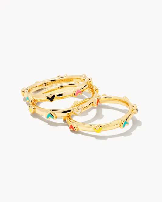 Haven Heart Gold Rings Set of 3 in Multi Mix